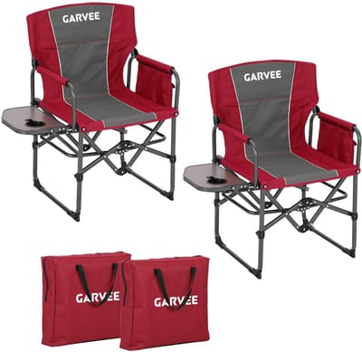 Campingstoel Opvouwbare Set van 2 - 58x51x92cm - Vouwstoel Draagbaar - Visstoel Outdoor - Strandstoel - Zijtafel En Zijvak - 180kg Draagvermogen - Voor Camping Strand Picknick Sport - Rood