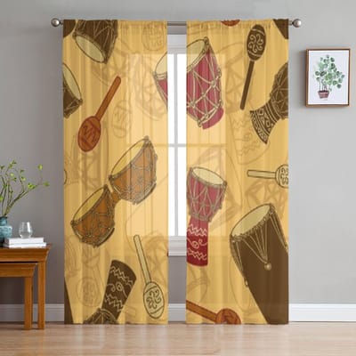 Afrikaanse Percussie Luxe Chiffon Transparante Gordijnen voor Woonkamer Slaapkamer Decoratie Raam Voiles Tule Gordijn 135W x 114H(cm) beige