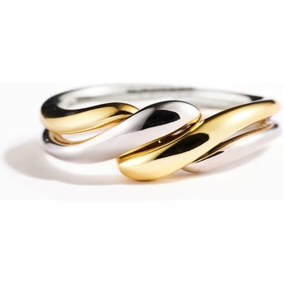 Huitan Trendy Tweekleurige Gedraaide Vingerring voor Vrouwen Moderne Mode Vrouwelijke Metalen Ringen Dagelijks Gebruik Veelzijdige Accessoires Sieraden 8 beige