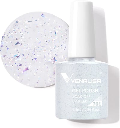 Venalisa UV Gellak White Sparkle - 7.5 ml - Witte Gellak - Gellak Glitter - Gellak Wit - Glitter Gellak - Gellac Wit - Gellak Kleuren - Venalisa Gellak - Gellak Nagellak