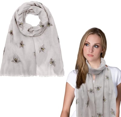 Cosensi - Bee Scarf - Sjaal met Bijenprint - Lichtgewicht en Zacht - Grijs - Floral Sjaal - Perfect voor Vrouwen - One Size