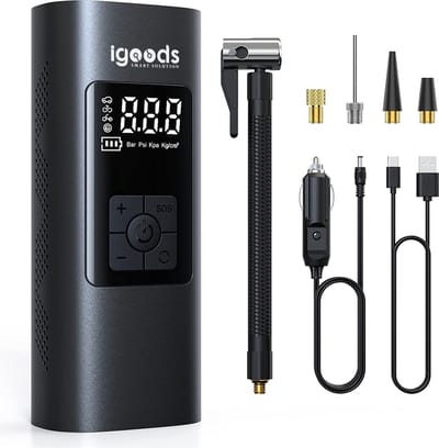 Igoods Elektrische Luchtpomp - Bandenpomp - Fietspomp met drukmeter - Autopomp met drukmeter - 6000mAh