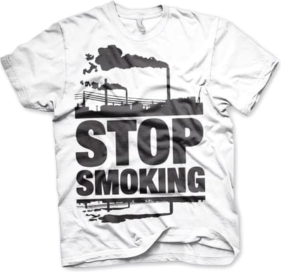 Heren Tshirt -S- Stop Smoking Wit