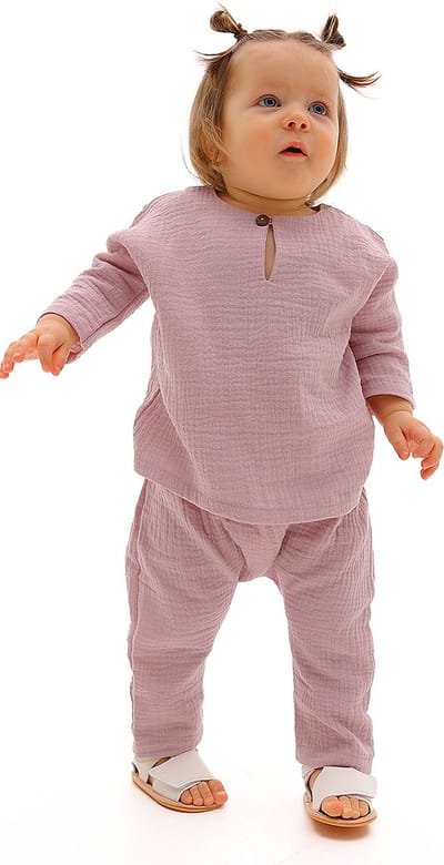 RobyKris Baby Shirt - Katoenen mousseline - Poederroze - Maat 62-68