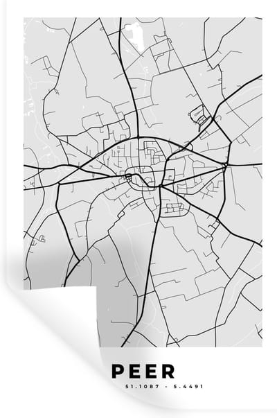 Muurstickers - Sticker Folie - België – Peer – Stadskaart – Kaart – Zwart Wit – Plattegrond - 20x30 cm - Plakfolie - Muurstickers Kinderkamer - Zelfklevend Behang - Zelfklevend behangpapier - Stickerfolie