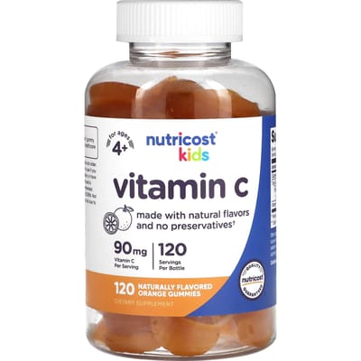 Nutricost, kinderen, vitamine C, vanaf 4 jaar, sinaasappel, 90 mg, 120 gummies
