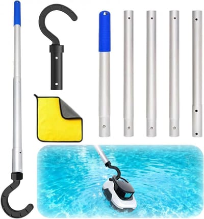 Zwembadhaak - Telescoopstang - Zwembad Onderhoud - Afneembare Stang - 185 cm - Zilver