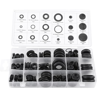 125 pièces 18 tailles Œillets en caoutchouc Set Bouchons de trou de pare-feu Kit d'assortiment de joints pour fils électriques black