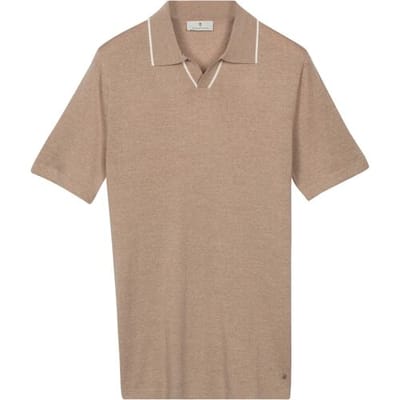 Thomas Maine Polo Pullover Fine Merino Full Needle Rib Placket Contrast Beige / male