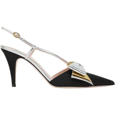 Pumps Valentino Bags Escarpins Slingback Bowow nœud décoratif en cuir lamé
