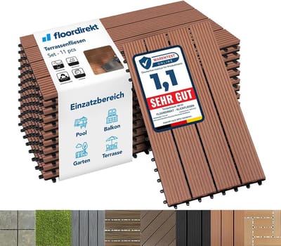 WPC Terras tegels 60x30 cm - 2m² Houtlook Kliktegels met Drainage voor Balkon en Tuin