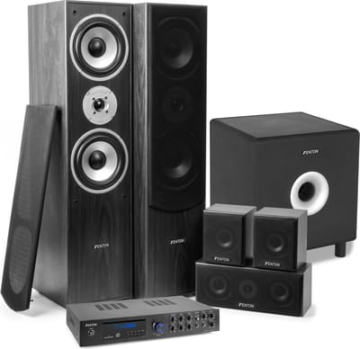 Surround set home cinema - Fenton AV550BT 5.1 versterker met zwarte speakers en actieve subwoofer