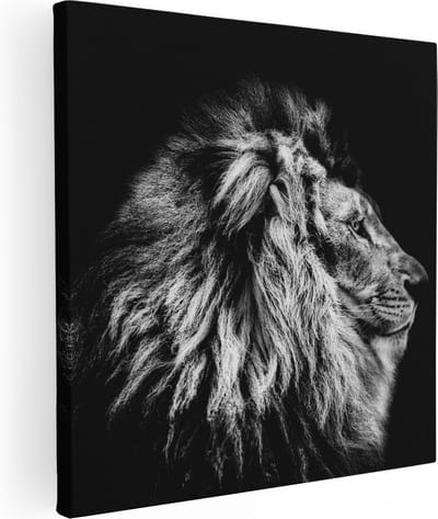 Artaza Canvas Schilderij Leeuw - 80x80 cm - Wanddecoratie Dieren - Muurdecoratie Dierenkop - Schilderijen Op Canvas Zwart Wit