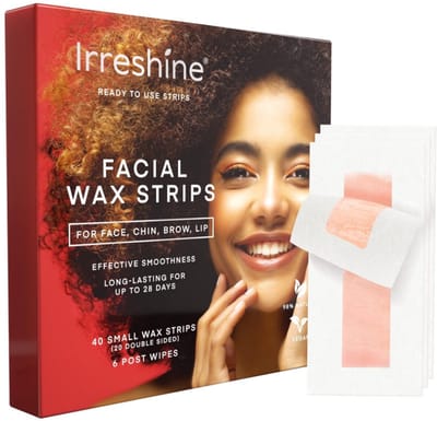 Irreshine Gezichts-Waxstrips voor Haarverwijdering – Natuurlijk & Vegan, Klaar voor Thuisgebruik & Reizen – Geschikt voor Gevoelige Huid, 40 stuks met 6 doekjes