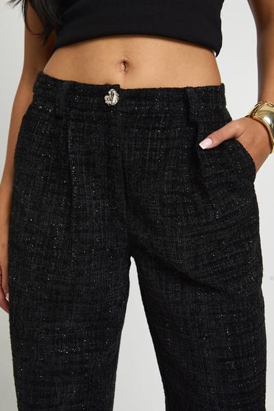 boohoo Dames Boucle Broeken met wijde pijpen | Zwart | Maat: 36