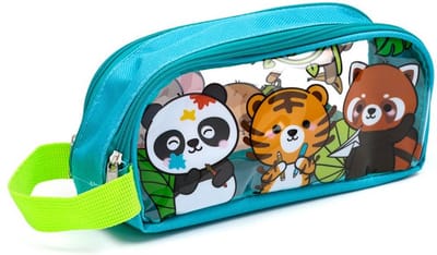 Etui/Pennenzak - Wild Adoramals Cartoon - Transparant/Handgreep/Dubbele Rits - 9.5x20x6cm