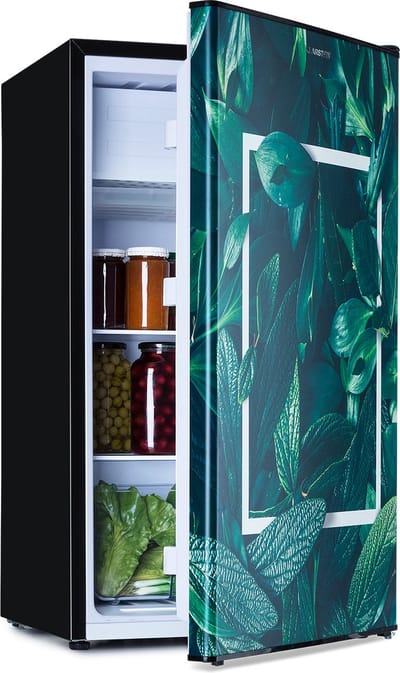 Klarstein Koelkast CoolArt koel-vriescombinatie - met 2 koelstanden, designfront, 5-traps thermostaat, 0 tot 10 °C, inhoud: 79 liter, thema: Bos - 41 dB - voor Keuken - Compact - Mini Fridge - Compact Koelkast - Kleine Koelkast
