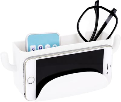 Wandgemonteerde afstandsbedieninghouder met telefoonslot, geen boren nodig, multifunctionele muurbeugel voor media-items (wit)