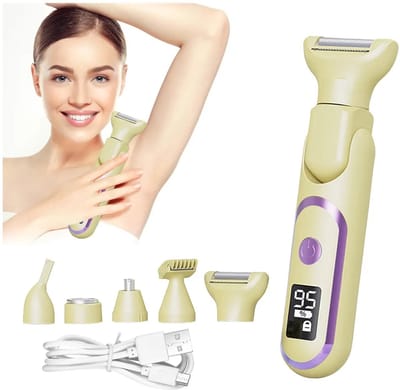 Epilator - 5-in-1 Elektrische Scheerapparaat voor Vrouwen - Oplaadbare Epilator met Waterdicht Ontwerp - Geschikt voor Gezicht, Benen en Lichaam - 17x5cm - Geel
