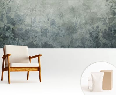 Wallfluent Behang - Plantaardige elegantie Vliesbehang - 250x104 cm - Grijs Behang - Voor liefhebbers van kunst en natuur - Behang Voor de slaapkamer, woonkamer en kantoor - Wandbekleding Bloemen en planten