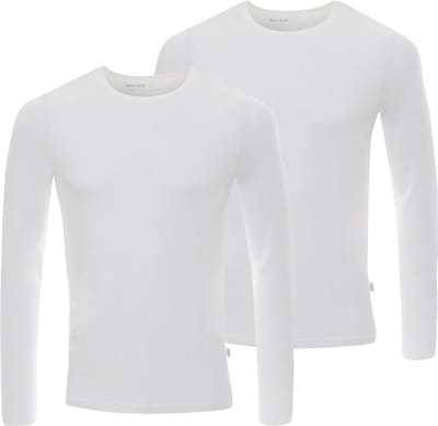 BOXR Underwear - Bamboe Longsleeve T-Shirt Heren - Ronde hals - Wit - M - Zijdezacht - Thermo Control - Lange Mouwen Ondershirt Heren - 2-Pack