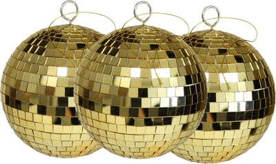 Othmar Decorations discobal kerstballen - 3x - goud -15 cm -kunststof