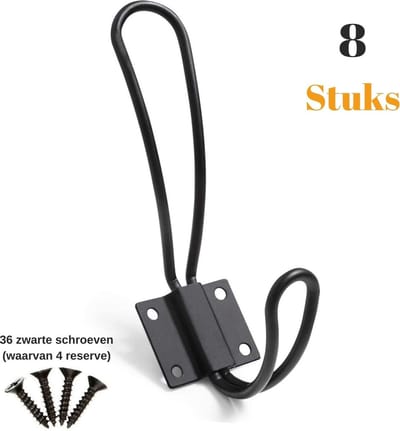 Gohh Set van 8 Zwarte Kledinghaken – Stevige Vintage Kapstokhaak