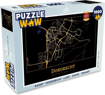 Puzzel Kaart - Dordrecht - Luxe - Goud - Zwart - Legpuzzel - Puzzel 1000 stukjes volwassenen
