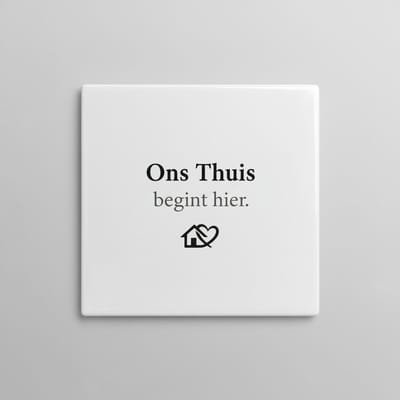 Ons Thuis Begint Hier – Huis & Hart Keramische Tegel 15 × 15 cm | Warme Familie Woondecoratie Wandtegel