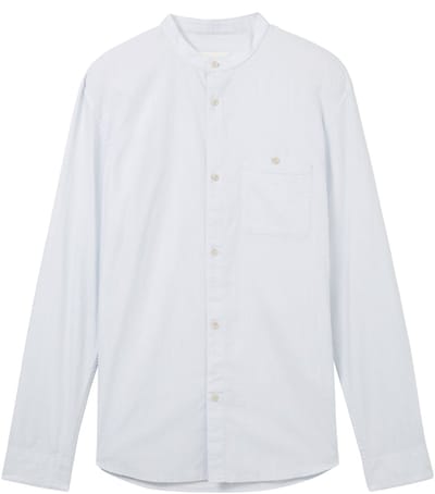 Tom Tailor Denim - Basic fit overhemd met opstaande kraag - Maat L - light herringbone structure