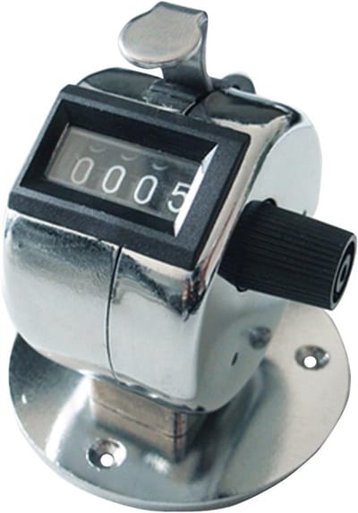 Handteller met sokkel - Mechanische teller - Bewegingen registreren - Robuuste metalen behuizing - 56 mm sokkel - Zilver