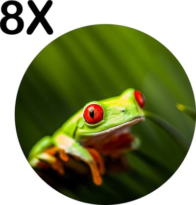 Luxe Ronde Placemat - Groene Exotische Kikker - Set van 8 Placemats - 50x50 cm - 2 mm dik Vinyl - Anti Slip - Afneembaar