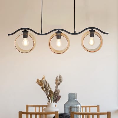 LumenXL Moderne hanglamp - rond amber glas, 3-lichts - Curvatura