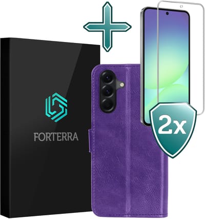 Hoesje Met 2x Screenprotector - Geschikt voor Samsung Galaxy A56 - Luxe Pasjeshouder - Flip Case - Bookcase Portemonee - Kunstleer Book Case - Flipcase Hoes - Book Cover - Walletcase - Portemonneehoes - Paars