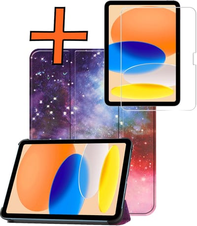 Hoesje - Geschikt voor Apple iPad A16/A18 (2025/2026) - 11 inch (11e & 12e generatie) - Met Screenprotector - Trifold Bookcase - Hard Cover - Hardcover Book Case - Tablet Hoes - Galaxy