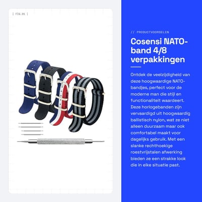 Dailygoods- Horlogeband - Ballistisch Nylon - 16/18/20/22/24 mm - Optimale Pasvorm - Inclusief Veerstaafjes - Gereedschap voor Veerstaven
