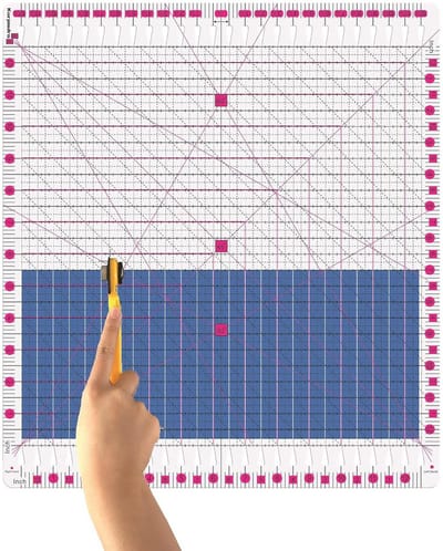 Quiltliniaal - Sleufliniaal Naaien - Stof Snijden - Dubbele Kleurlijnen - 12.5 x 12.5 inch - Transparant