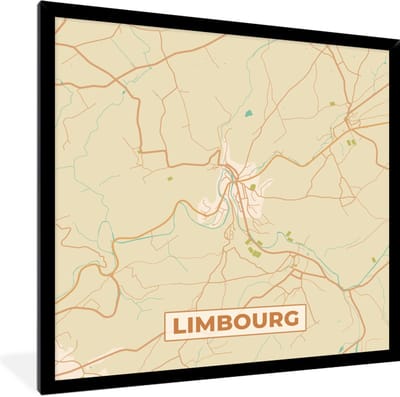 Fotolijst incl. Poster - Limbourg - België - Stadskaart - Plattegrond - Kaart - 40x40 cm - Posterlijst