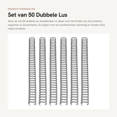 Dailygoods- Draadbindende Wervelkolom 50 Stuks - Dubbele Lus - 180 Vel Capaciteit - 3:1 Toonhoogte 34 - Lus 19 Mm Diameter - Geschikt voor A4 Papier - Bindrug