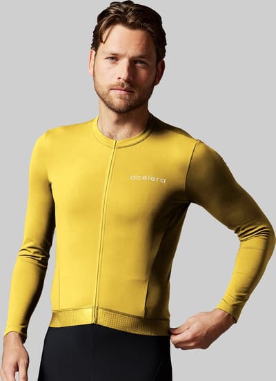 Acelera Fleece Fietsshirt Wielerjack Lange Mouwen Geel - Thermo - Fietsjack - Wielrenjack - Fietsjas - Heren - Fietsshirt Lange Mouwen- Maat L