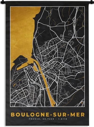 Wandkleed - Wanddoek - Plattegrond – Boulogne-sur-Mer – Stadskaart – Kaart – Frankrijk - 120x180 cm - Wandtapijt