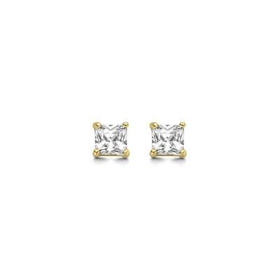 New Bling 9NBG-0209 Gouden Oorknopjes - Dames - Zirkonia - Vierkant Geslepen - 5 mm - Solitair - 14 Karaat - Goud
