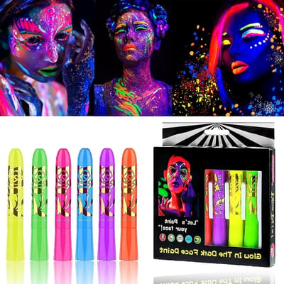 Zes Kleuren Neon UV Bodyverf Set voor Kinderen - Veilig, Niet-Toxisch en Glanzend voor Feestjes, Carnaval en Halloween