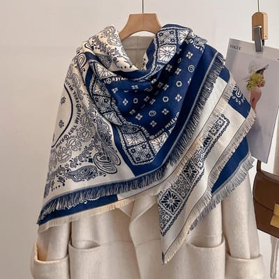Luxe Winter Kasjmier Sjaal Voor Dames - Retro Bedrukt Sjaal Met Kwastjes, Warm Pashmina Wikkel & Bandana Poncho gray