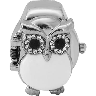 Vingerring Horloge Opklapdeksel Vintage Uilenpatroon Unixes Vinger Quartz Horloge(Wit ) white