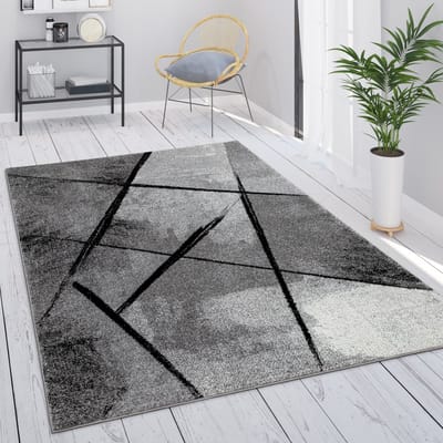 Paco Home Vloerkleed Grijs Woonkamer Vintage Laagpolig Geometrisch Abstract Patroon 60x100 cm
