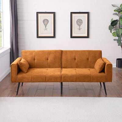Gutent-Bank Best Choice Products gestoffeerde futon slaapbank, comfortabele modulaire opklapbare slaapbank van 173 cm (68 inch) met stoffen bekleding voor thuis, studentenkamers, extra kamers en compacte ruimtes.