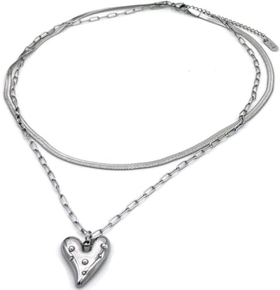 Ketting layered hartjes - RVS - 40-45 cm – valentijn – cadeau