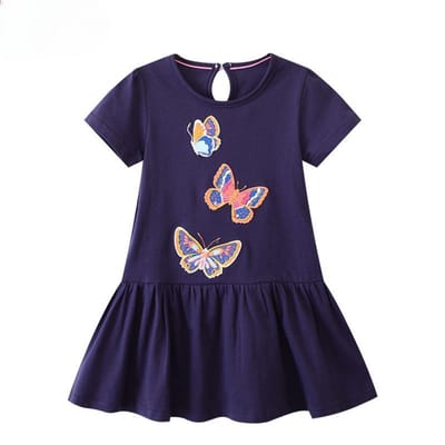 Meisjesjurk Kinderkleding Zomer Nieuwe Kinderjurk Korte Mouw Katoen Kinderkleding Jurk 120cm blue