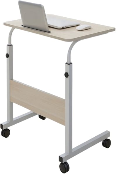 Verstelbare Laptoptafel op Wielen – In Hoogte Verstelbaar (71-98 cm) – 80 cm Breed – Compact Bureau – Verrijdbaar Laptoptafeltje voor Thuis & Kantoor – Wit